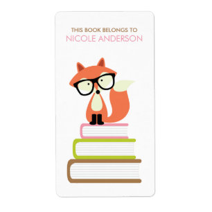 Cute Hipster Red Fox Bookplate Etiket