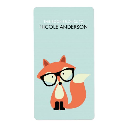 Cute Hipster Red Fox Bookplate Etiket (Voorkant)