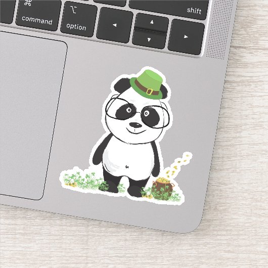 Cute Hipster St Patricks Day Panda Beer Tekening Sticker (Detail)