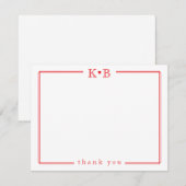 Cute His Hers Initials Red Heart Thank You Notitiekaartje (Voorkant / Achterkant)
