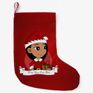Cute Hispanic girl met lang zwart haar Kleine Kerstsok
