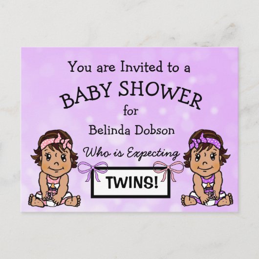 Cute HIspanic Twin Girls Baby Shower Invitations (Devant)