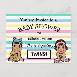 Cute Hispanic Twins Baby Shower Invitations