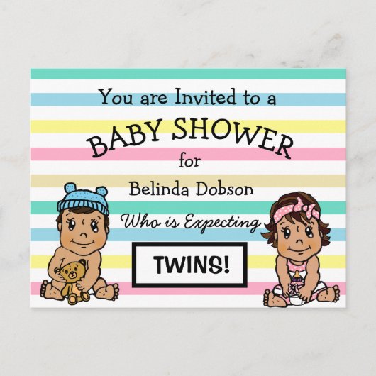 Cute Hispanic Twins Baby Shower Invitations (Devant)