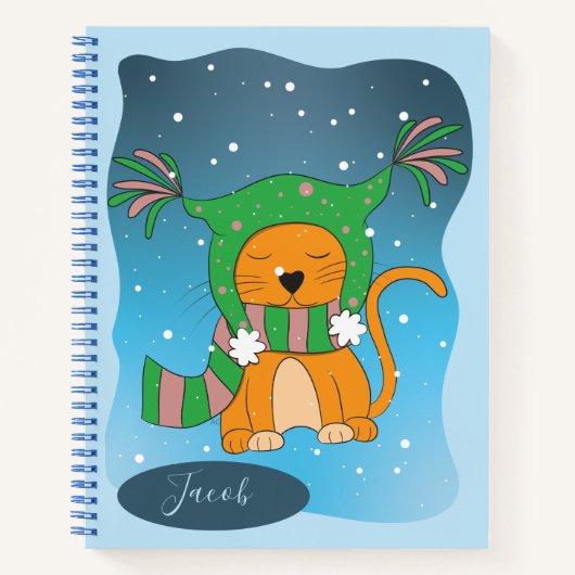 Cute Hiver Ginger Cat Kid Carnet personnalisé (Devant)