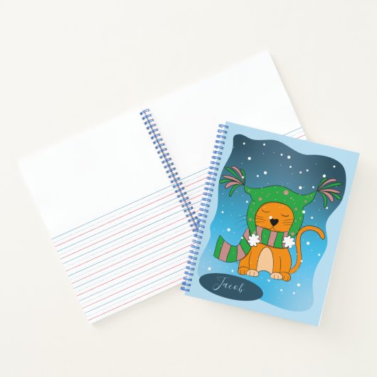 Cute Hiver Ginger Cat Kid Carnet personnalisé (Intérieur)
