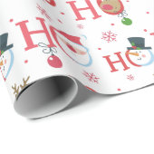 Cute Ho Ho Ho Santa Snowman Reindekerst Cadeaupapier (Rol Hoek)
