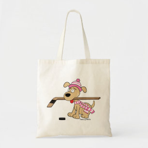 Cute Hockey Dog Girls Pink Hockey Kinder Youth Tote Bag