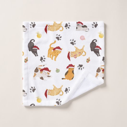 Cute Holiday Cat Pattern (Gant de toilette)