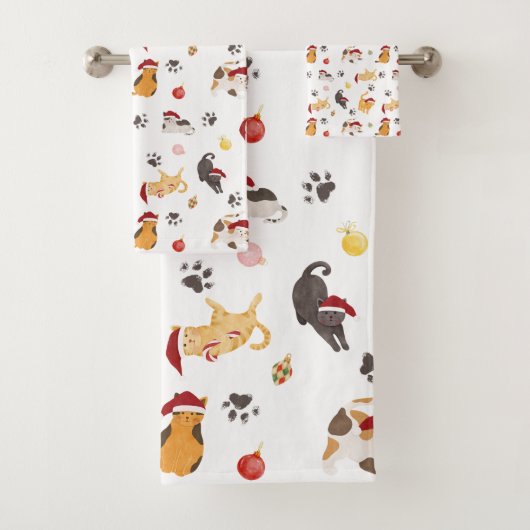 Cute Holiday Cat Pattern Bad Handdoek (Insitu)