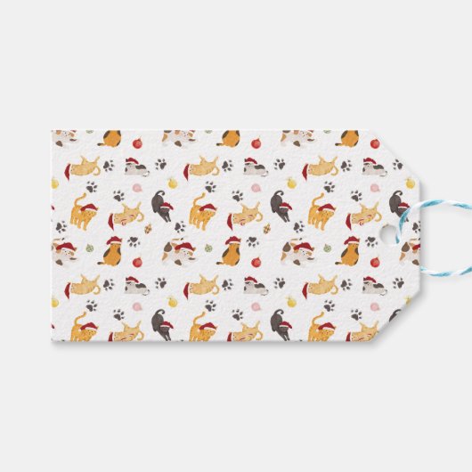 Cute Holiday Cat Pattern Cadeaulabel (Voorkant (Horizontaal))
