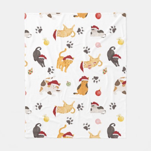Cute Holiday Cat Pattern Fleece Deken (Voorkant)
