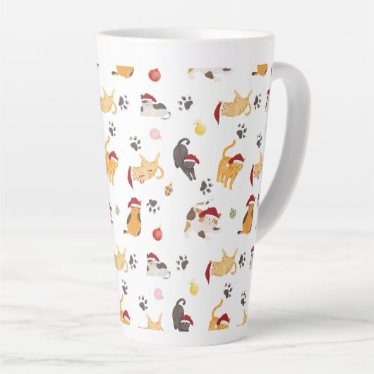 Cute Holiday Cat Pattern Latte Mok (Rechterhoek)