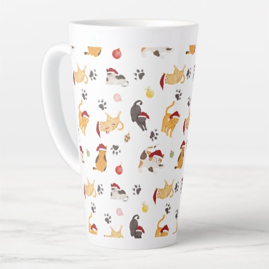 Cute Holiday Cat Pattern Latte Mok (Linkerhoek)