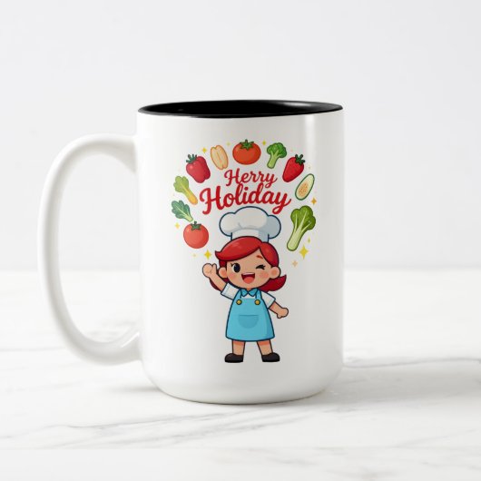 Cute Holiday Chef Mug with Festive Veggies (Gauche)