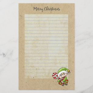 Cute Holiday Elf met Candy Cane Merry Kerstmis Briefpapier