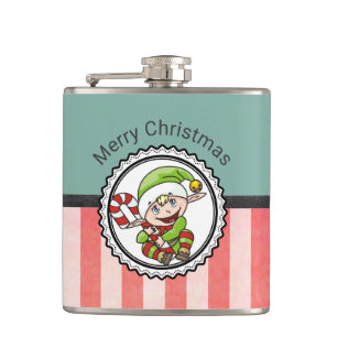 Cute Holiday Elf met Candy Cane Merry Kerstmis Heupfles