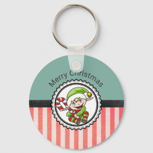 Cute Holiday Elf met Candy Cane Merry Kerstmis Sleutelhanger