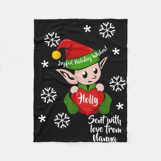 Cute Holiday Elf Personalized Fleece Blanket Deken (Voorkant)