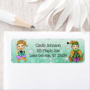 Cute Holiday Kerstmis Elf en Candy Canes Etiket