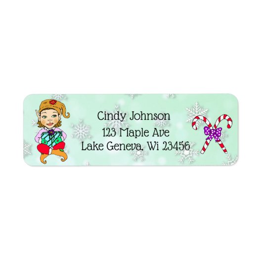 Cute Holiday Kerstmis Elf en Candy Canes Etiket (Voorkant)