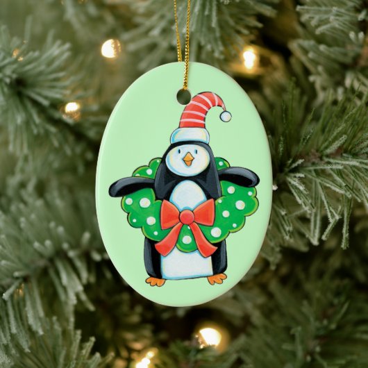 Cute Holiday Penguin Keramisch Ornament (Boom)