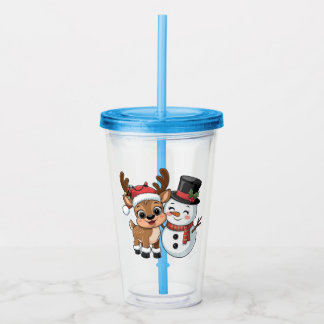 Cute Holiday Reindeer & Snowman Acryl Drinkbeker