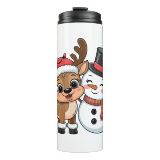Cute Holiday Reindeer & Snowman Thermosbeker