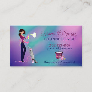 Cute Holografen Cartoon Maid Cleaning Services Visitekaartje