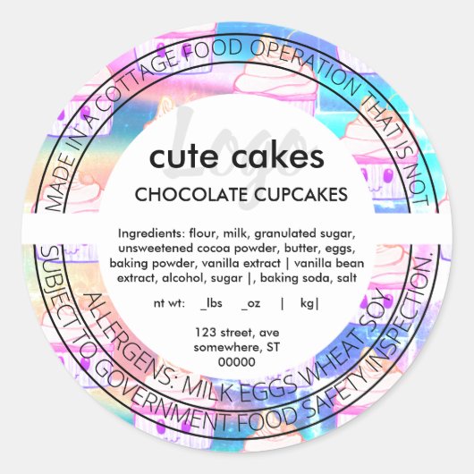 Cute Holographic Cupcake Coted Law Food Label (Voorkant)