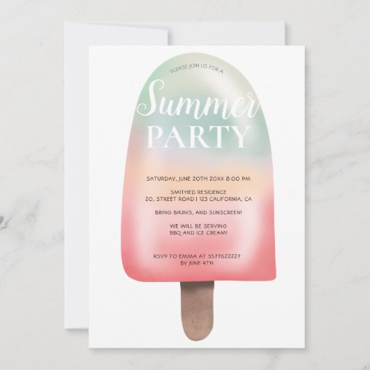 Cute holographic ice gradient Summer party Kaart (Voorkant)