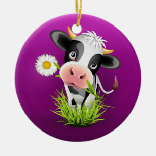 Cute Holstein-koeiengras boven paars Keramisch Ornament