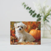 Cute Hond Herfst Pompoen Herfstbladeren Design Briefkaart (Staand voorkant)