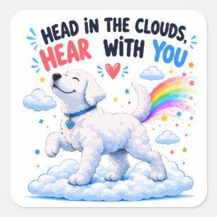 Cute Hond Ontwerp met Hoofd in de Wolken Vierkante Sticker