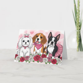 Cute Honden Trio Rozen Valentijnsdag Kaart - Huisd
