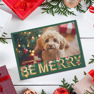 Cute hondenfoto Kerst wees vrolijk huisdier Feestdagenkaart