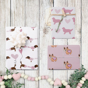 Cute Hondenliefhebber Pink Hearts Valentijnsdag Inpakpapier Vel