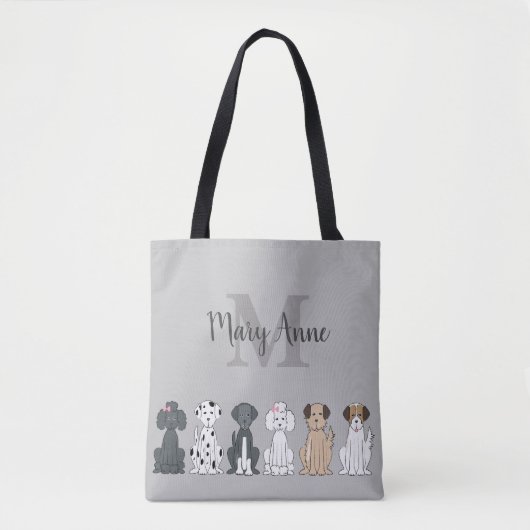 Cute Hondenliefhebbers Monogram Grey Draagtas (Voorkant)