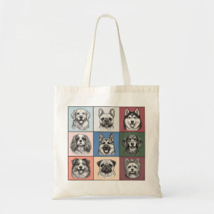 Cute hondenrassen Pop Art schets grid collage Tote Bag