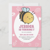 Cute Honey Bee Bumblebee Kids Birthday Invitation Kaart (Voorkant)