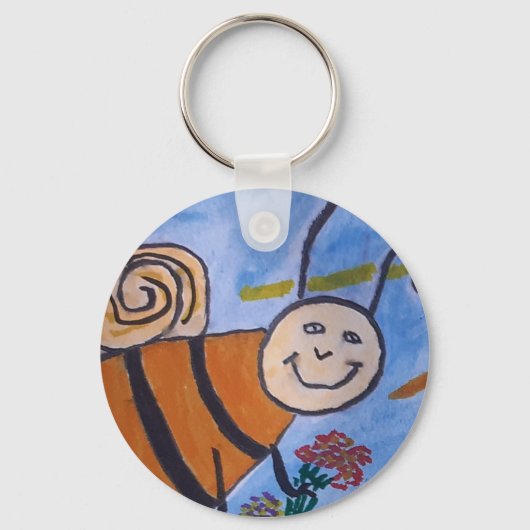 Cute Honey Bee Button Key Ring Sleutelhanger (Voorkant)