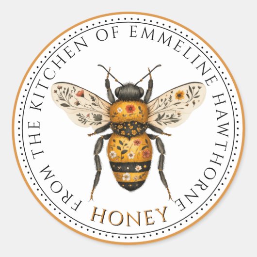 Cute Honey Bee Floral Honey Label (Voorkant)