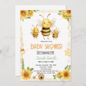 Cute honey bee party theme invitation (Devant / Derrière)