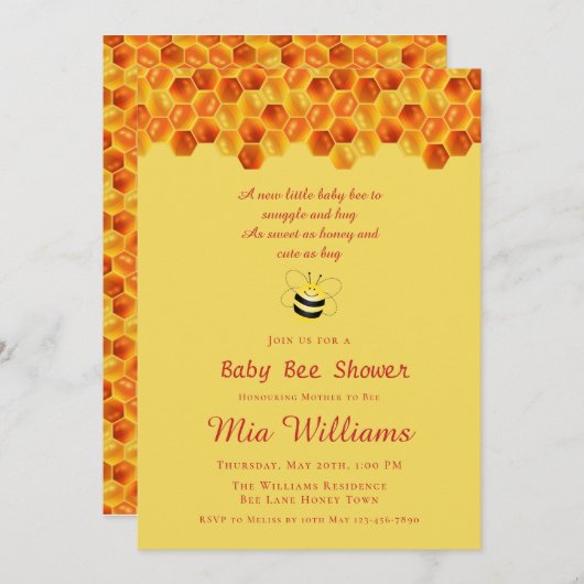 Cute Honey Bee Theme Baby shower Invitation (Devant / Derrière)