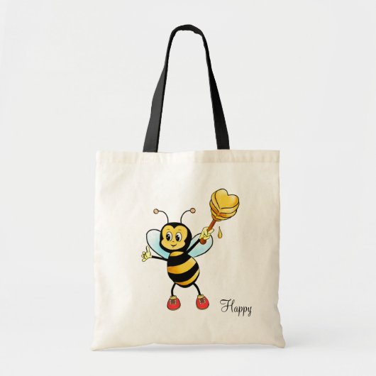 Cute Honey Bee with Heart & Editable Happy Text Tote Bag (Voorkant)