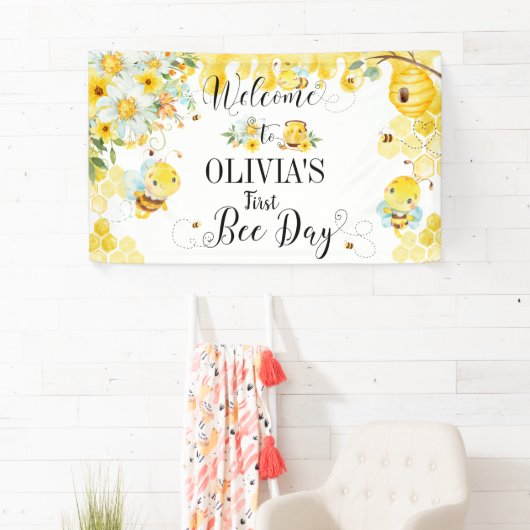 Cute Honey Bees Eerste 1e 2e Verjaardag Achtergron Spandoek (Insitu)
