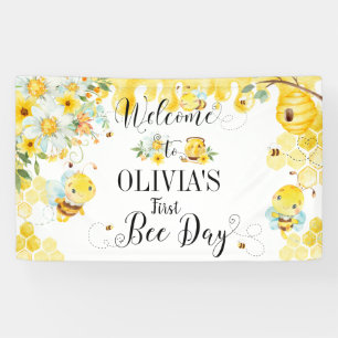Cute Honey Bees Eerste 1e 2e Verjaardag Achtergron Spandoek