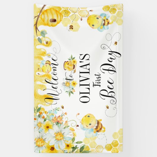 Cute Honey Bees Eerste 1e 2e Verjaardag Achtergron Spandoek (Verticaal)