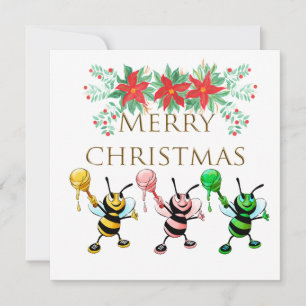Cute Honey Bees Gold Merry kerst