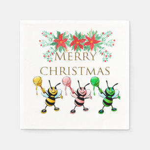 Cute Honey Bees Gold Merry kerst Servet